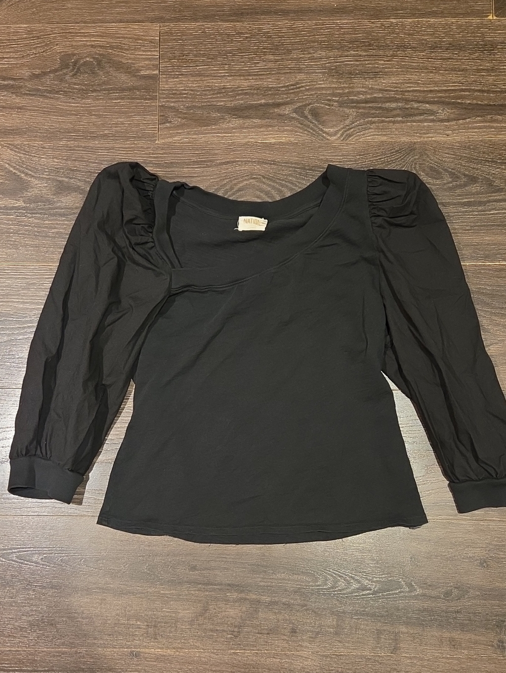 ❤️ NATION LTD - TORI ASYMMETRIC PUFF SLEEVE COMBO TOP IN JET BLACK, XL - Picture 3 of 11